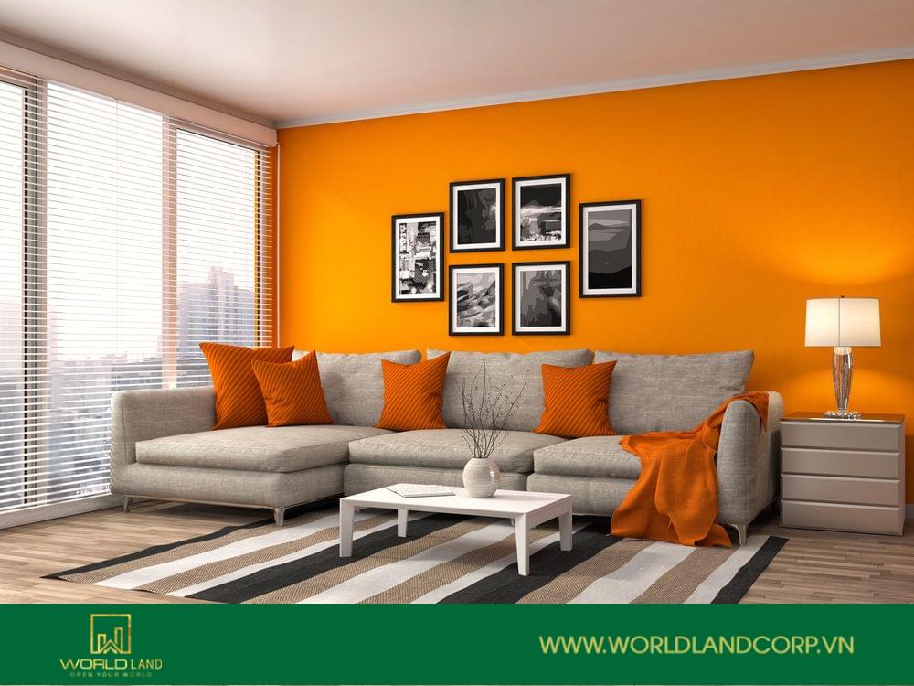 Làm đẹp ngôi nhà với tông màu cam lì trong phòng khách