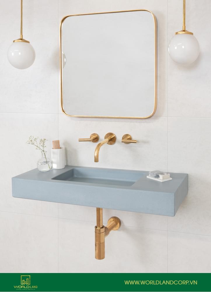 Trang trí nhà tắm với màu pastel nhẹ nhàng mang đậm phong cách retro và vật liệu hiện đại